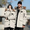 thumbnail image 2 of Men Down Jacket with Multiple Pockets Hooded Faux Fur Trim Long Sleeve Windproof Design Outdoor Coat Zipper Placket Cargo Down Coat, 2 of 8
