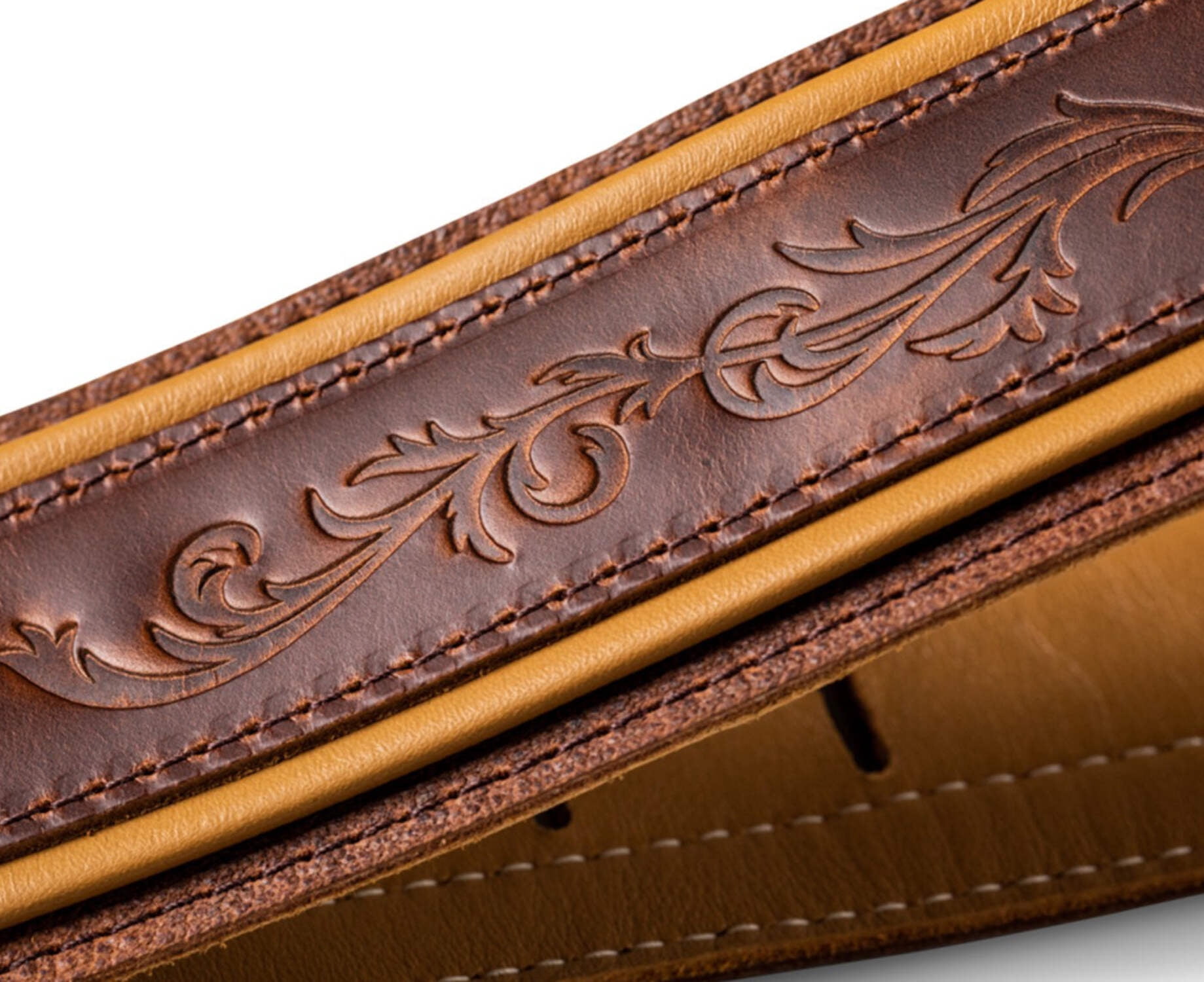 Taylor Guitars Nouveau Embroidered 2.5" Leather Guitar Strap in Brown and Butterscotch