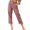 Wine red, variant on Womens Casual Linen Capri Cargo Pants Loose elastic Waist ankle Cropped Trouser with Pockets and Button