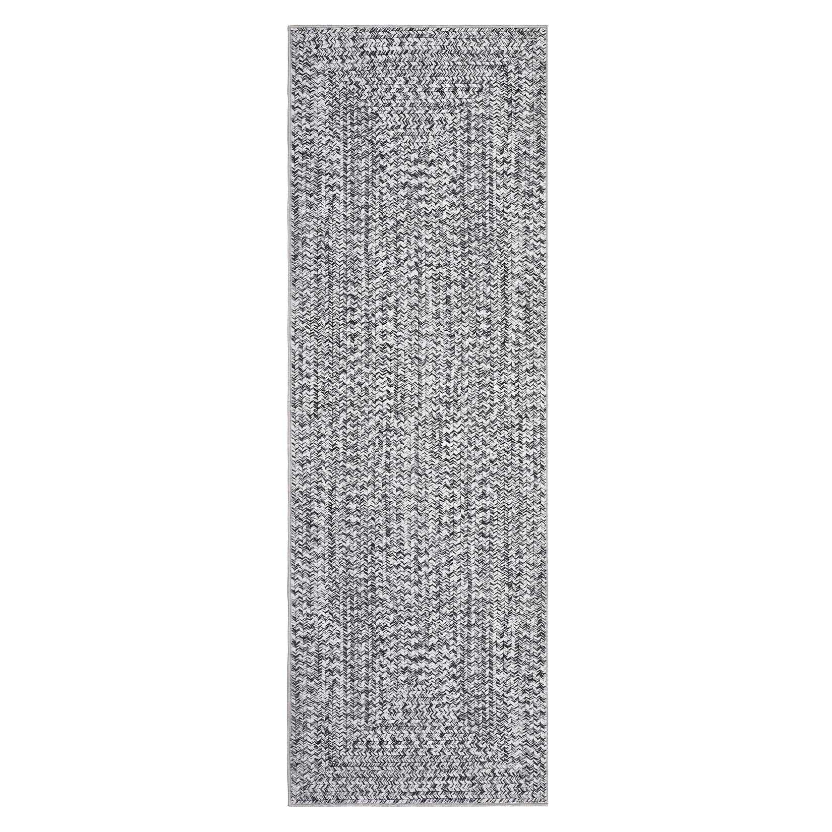GlowSol 2' x 10' Runner Rug Modern Braided Print Rugs Non-Slip Low Pile Bedroom Runner Rug Washable Floor Mat for Kitchen Hallway, Gray