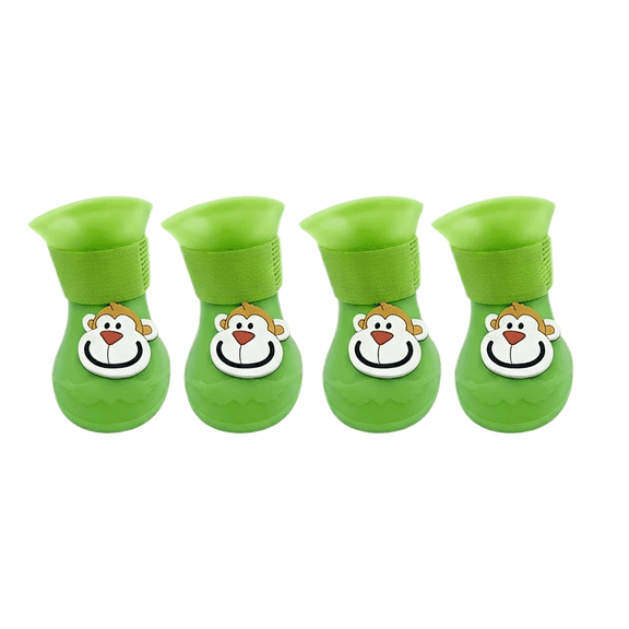 Dog Rain Boots Waterproof Pet Shoes for Small Dogs and Cats Non-Slip Rubber Puppy Booties with Soft Soles for Rain Snow Outdoor Wear Green