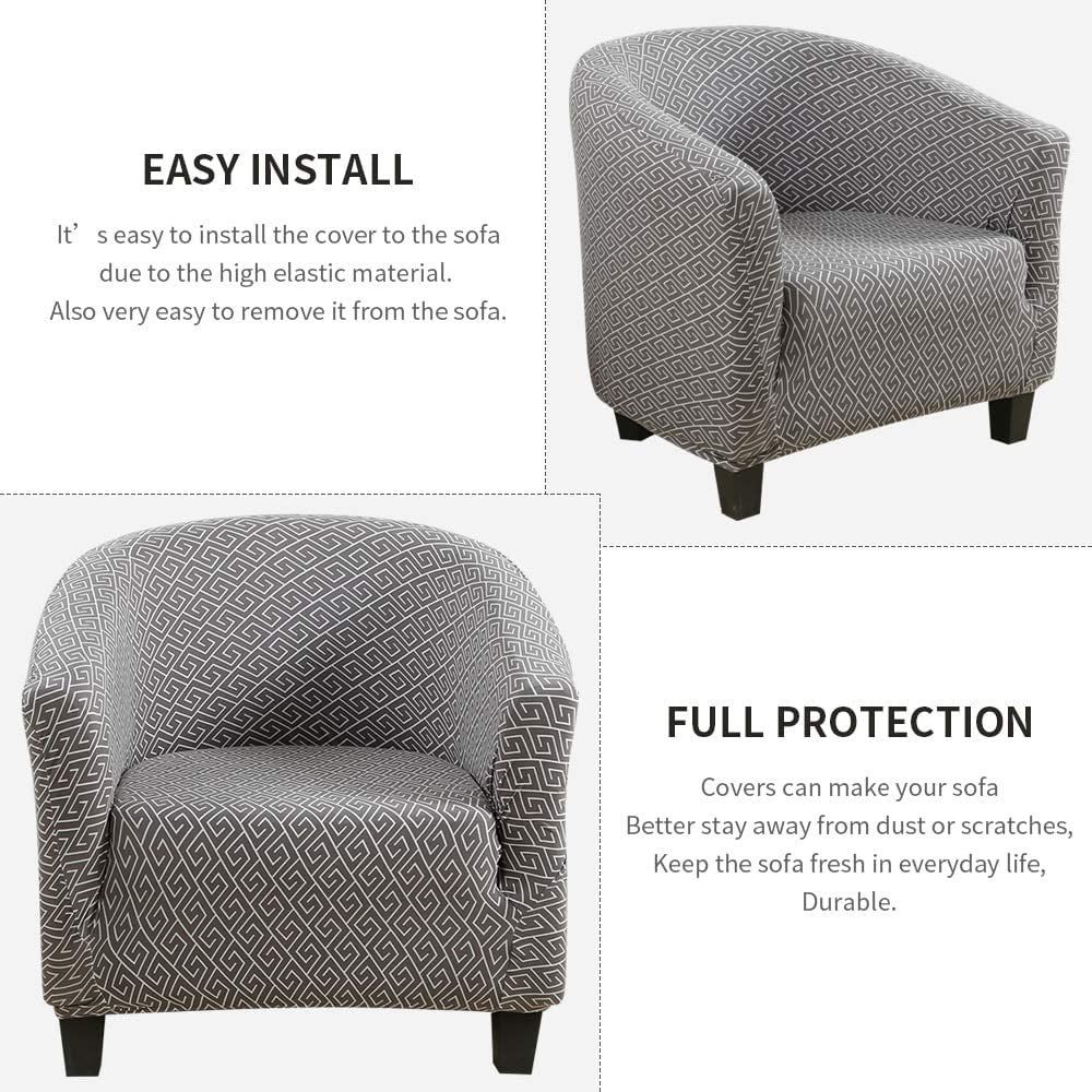 Crafttable Club Chair Slipcover Stretch Tub Chair Cover Armchair Covers Jacquard Round Barrel Swivel Chair Covers Sofa Cover Furniture Protector Couch Covers with Elastic Bottom for Living Room,01