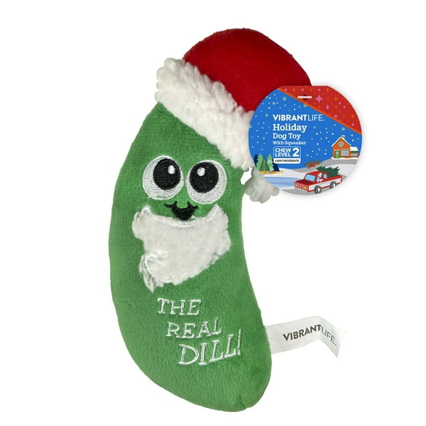 Vibrant Life Holiday Pickle Dog Toy with Squeaker for Light to Moderate
