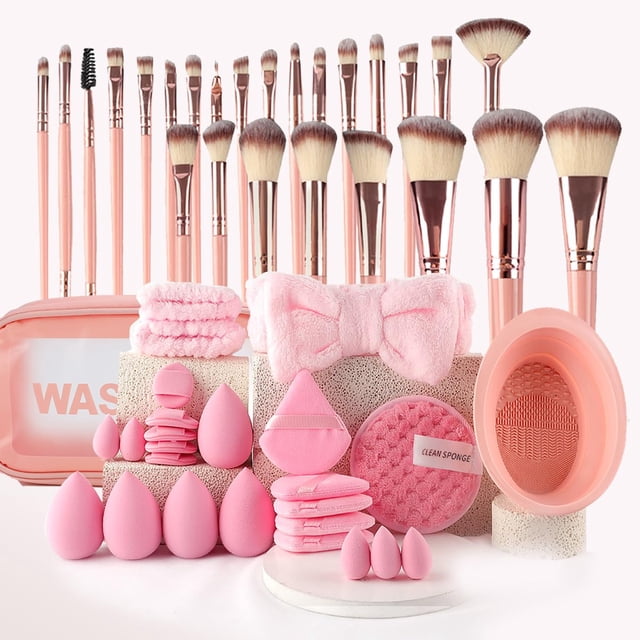 51 Piezas Set de Brochas de Maquillaje Profesional Completo, Juego de Brochas para Maquillar Ojos Mejillas y Rostro | Ideal para Regalo, Uso Diario y Maquillistas Expertas (Rosa 51 piezas)