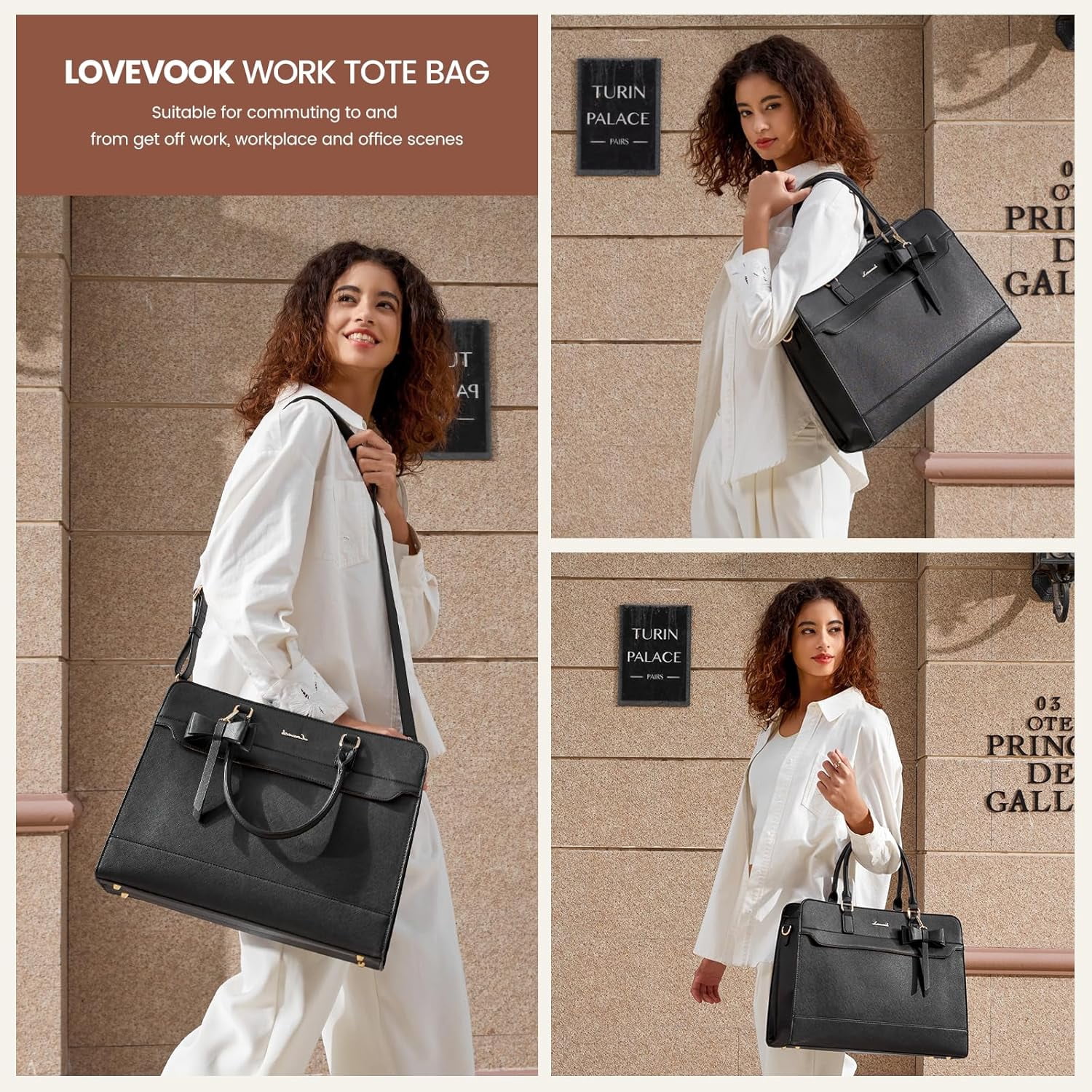 LOVEVOOK Laptop Tote Bag for Women, fits up to 15.6 Inch Large Computer Briefcase Leather Waterproof Business Teacher Bag,Computer Handbag Crossbody Purse,Office Gifts for Women