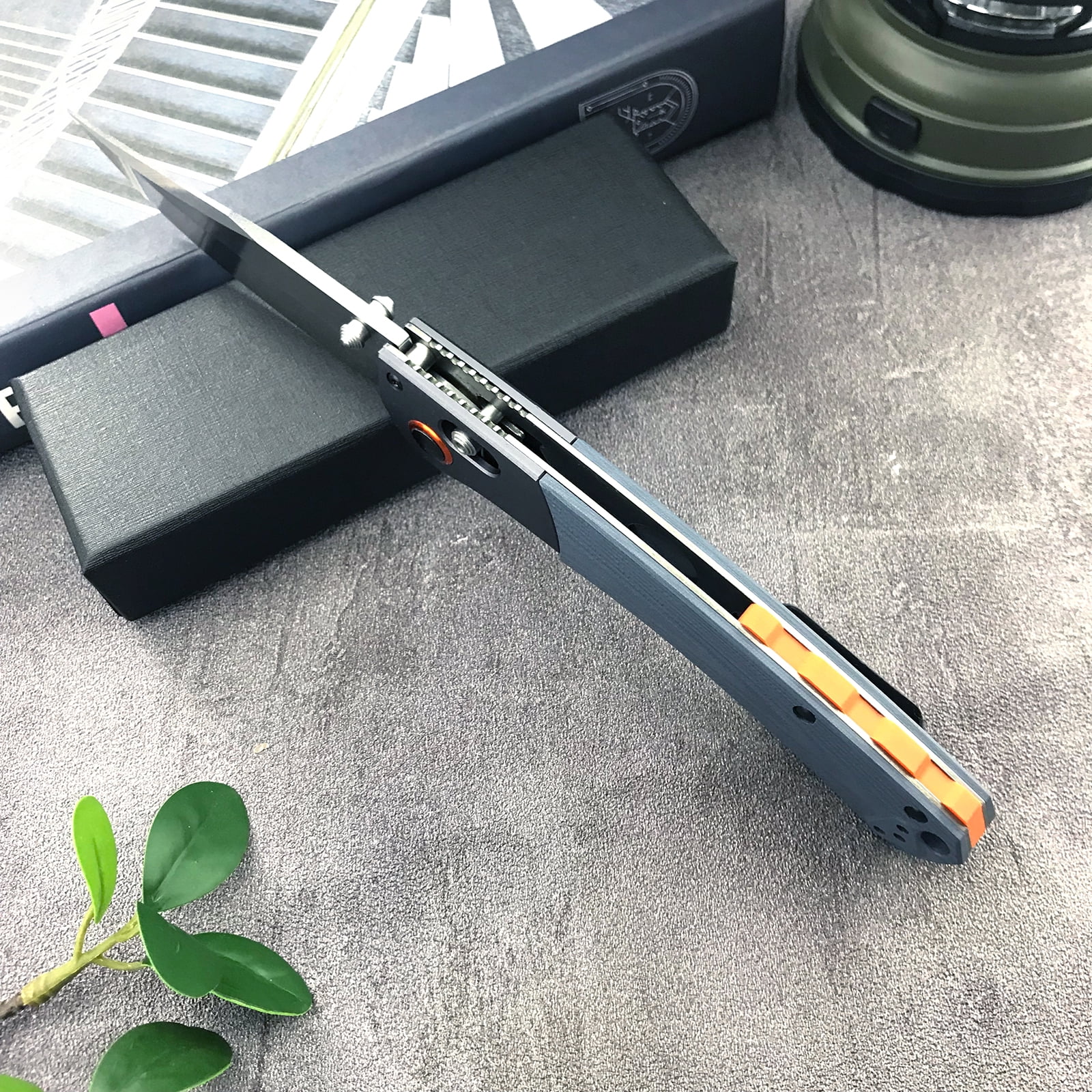HUAAO 15080 EDC Knife, High-End Folding Knife, Red Stabilised Wood G10 Handle, Thumb or Double Handed Locking Suitable for Right and Left Handed (15080)