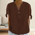 thumbnail image 2 of Shirts for Women Spring/Summer V Tie Button Side Sleeve fork Loose Casual Short Sleeve T Shirt Soft Polyester Lightweight Breathable Daily Top 2Xl Size Spring Summer Womens Tops, 2 of 5