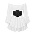 thumbnail image 3 of MKLEKYY Vestido Corto de Mezclilla para Mujer, 2 Piezas, Hombros Descubiertos, Blanco, Línea A, Sin Tirantes, Hasta La Rodilla, Patchwork, para Playa, Fiesta, Carnaval, con Cierre de Cintura, 3 of 4