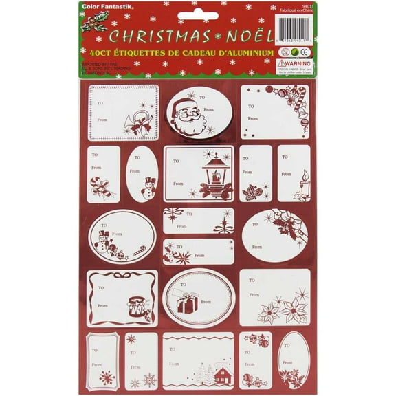 JAM Paper Foil Christmas Gift Tag Stickers, Red, 40/Pack