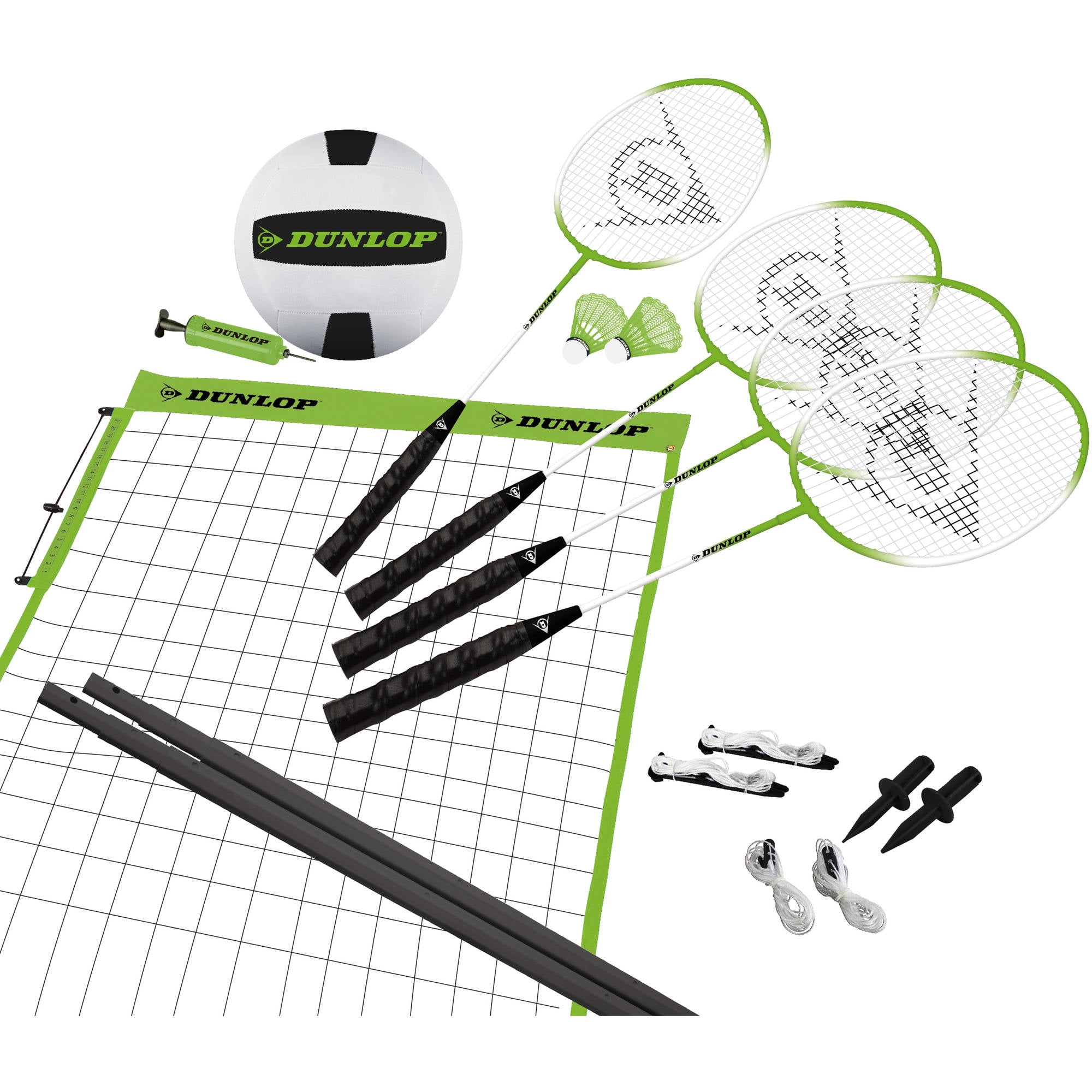 DUNLOP Advanced Volleyball and Badminton Combo Game Set, Black/Green