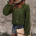 thumbnail image 4 of Pompotops Mode Femmes Couleur Unie Décontractée Col en V Manches Longues Chemises Blouses Tops Liquidation, 4 of 4