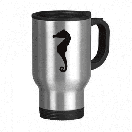 

Black Hippocampus Marine Life Outline Travel Mug Flip Lid Stainless Steel Cup Car Tumbler Thermos