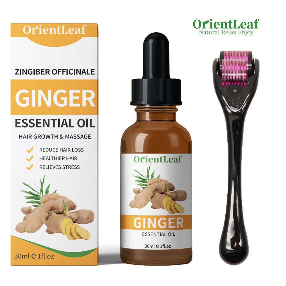 OrientLeaf Ginger Massage Oil with Derma Roller, Ginger Massage Essential Oil, Ginger Massage