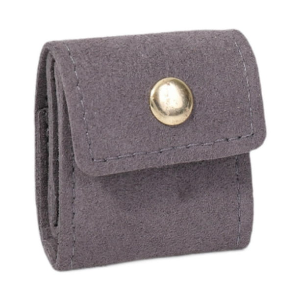 Caja de joyería pequeña, mini bolsa enrollable para joyas de viaje con hebilla para vacaciones, para mujer Gris