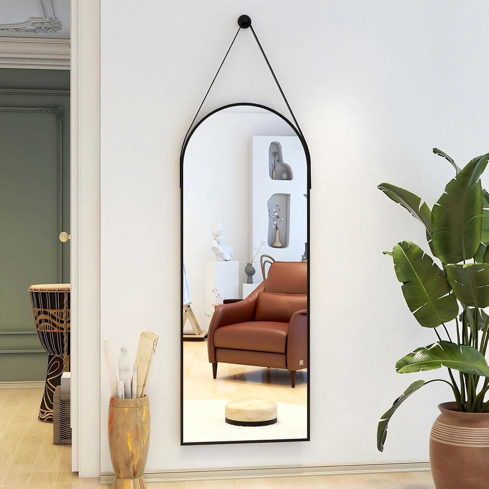 Lumora 48"x16.1" Full Length Mirror Arch Floor Mirror Wall Mirror, Black
