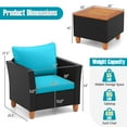 thumbnail image 4 of Costway 3PCS Patio Rattan Furniture Set Cushioned Sofa Storage Table Wood Top Turquoise, 4 of 11