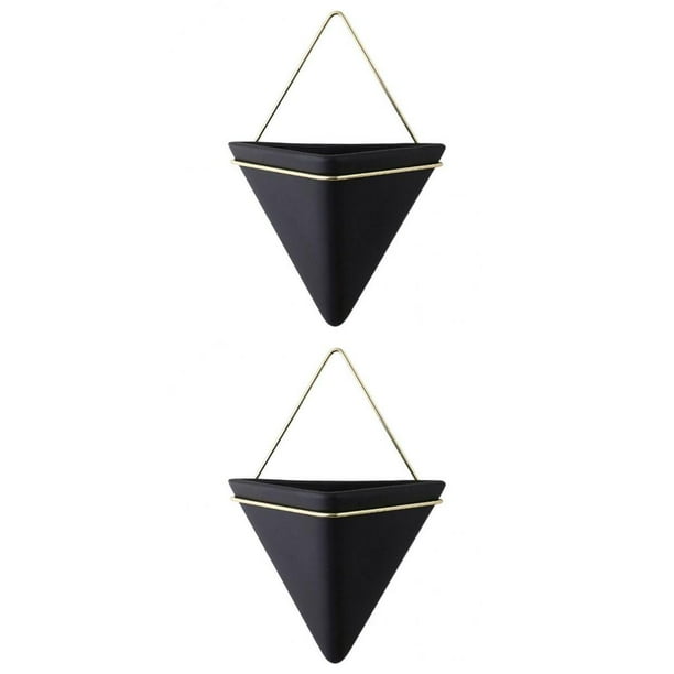 Maceta geométrica de pared con forma de triángulo 2pc negro s m
