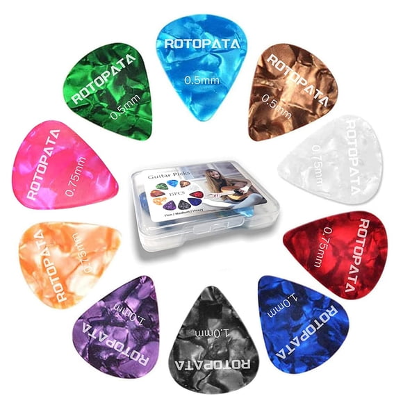 Paquete De 15 Púas De Guitarra Con Caja De Almacenamiento Organizadora 0,5 0,75 1,0 Mm Incluye Púas Finas De Grosor Medio Pesado Variedad De Púas De Celuloide Coloridas Para Bajo Guitarra Eléctrica Ac