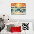 thumbnail image 5 of Acheng Beach Dolphins Bathroom Decor Wall Art Coastal Dolphin Sunrise Pictures Wall Decor Canvas Print Nautical Ocean Decor Artwork Painting For Living Room Bedroom Framed  20x16in, 5 of 6