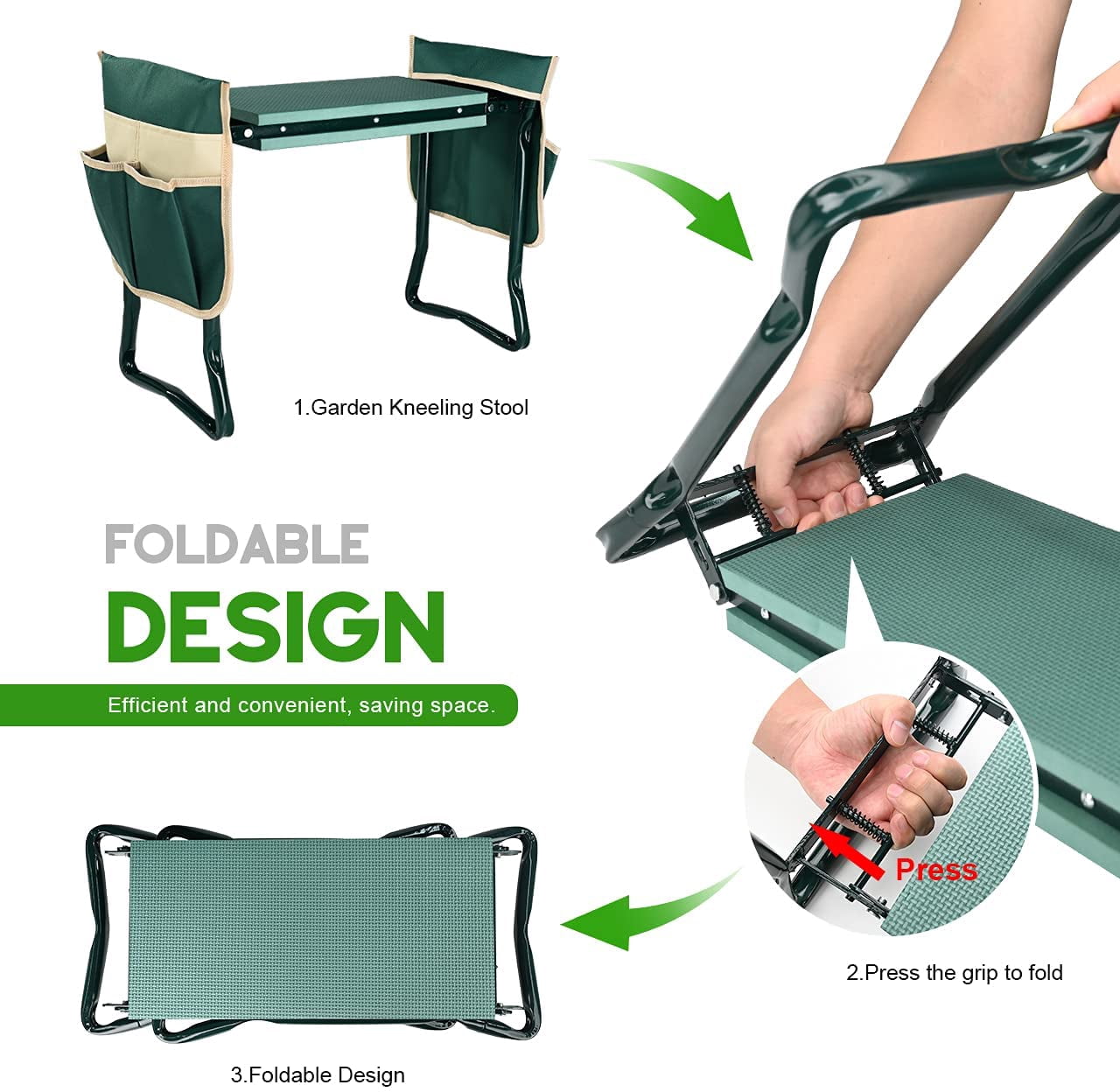 Upgraded Garden Kneeler and Seat with Thicken & Widen Soft Kneeling Pad,Heavy Duty Foldable Gardener Stool with 2 Tool Pouches,Gardening Gifts for Women Mom Men Seniors
