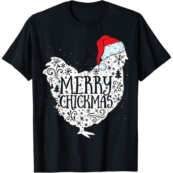 Chicken Christmas Merry Chickmas Santa Claus Hat Funny Xmas T-Shirt