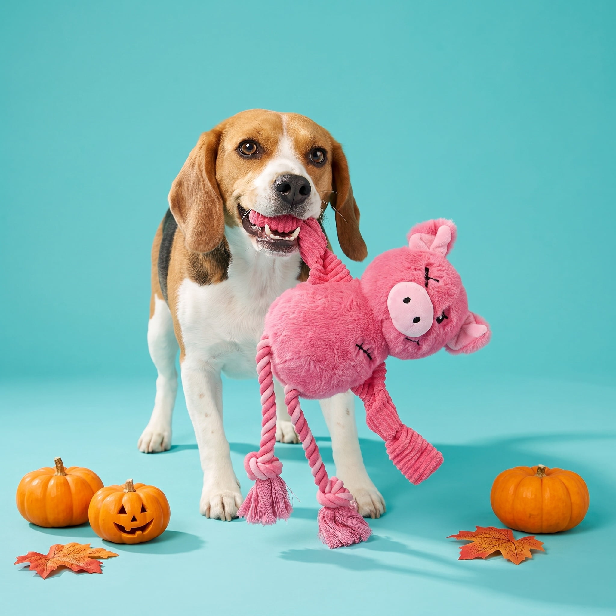 Vibrant Life Halloween Pink Hannibal Pig Plush Dog Toy with Ropes and Squeaker, Chew Level 2