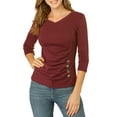 thumbnail image 5 of DARING DIVA V Neck Knitted Buttons Decor Ruched Blouse Top 3XL Burgundy, 5 of 7