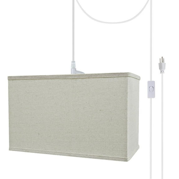 Aspen Creative 76004-21 One-Light Plug-In Swag Pendant Light Conversion Kit with Transitional Hardback Rectangle Fabric Lamp Shade, Light Grey, 16" width