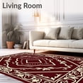 thumbnail image 2 of ODIKA 3'x5' Machine Washable Non-Slip Area Rug, Vintage Inspired Waves with Ornate Vine Accents High Traffic Rug with Pad, Red, 616697, 2 of 8
