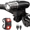 thumbnail image 1 of 2 Pcs Bike Light Set, Powerful Bicycle Headlight + Tail Light USB Rechargeable LED Front and Back Rear Lights Road Cycling Safety Flashlight, Warning Light Cycling Lights for Road & Mountain, 1 of 7