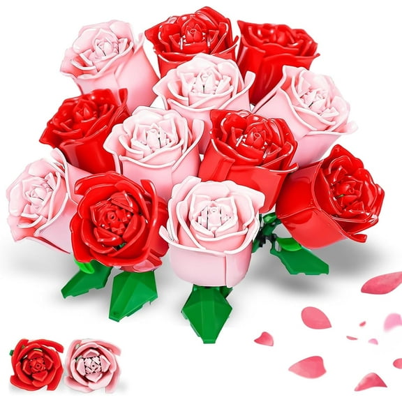 Leimao Rose Flower Building Block Set, 744 Pieces, DIY Home Decor Artificial Bouquet Gift for Women Adult, Gift for Mother's Day Anniversary, Vase Not Included