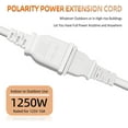 thumbnail image 5 of NeoMart-15FT Polarized White Extension Cords - 125V 10A Single Outlet Safety Power Cable, Indoor 2-Prong Cord for Halloween Decor, Holiday Lights, Security Cameras & Small Appliances (2 Pack), 5 of 12