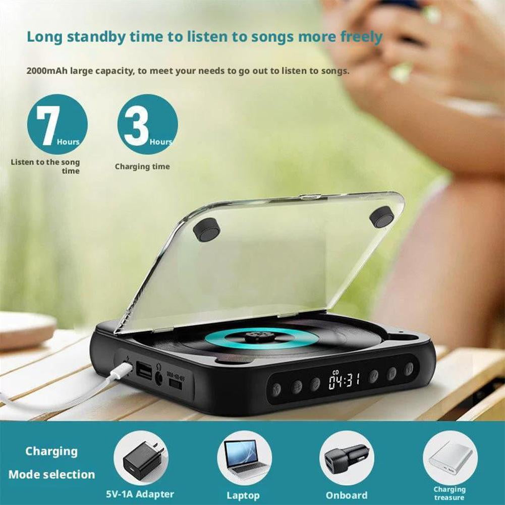 Mini CD Walkman,Portable Bluetooth CD Player Rechargeable HiFi Sound with AUX/USB, LCD Display for Music Lovers