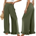 thumbnail image 5 of TaTaai Women's Casual Pants for Women Solid Color Loose Straight Leg Elastic Waist Linen Trousers with Pockets for Summer Daily Gift, 5 of 5