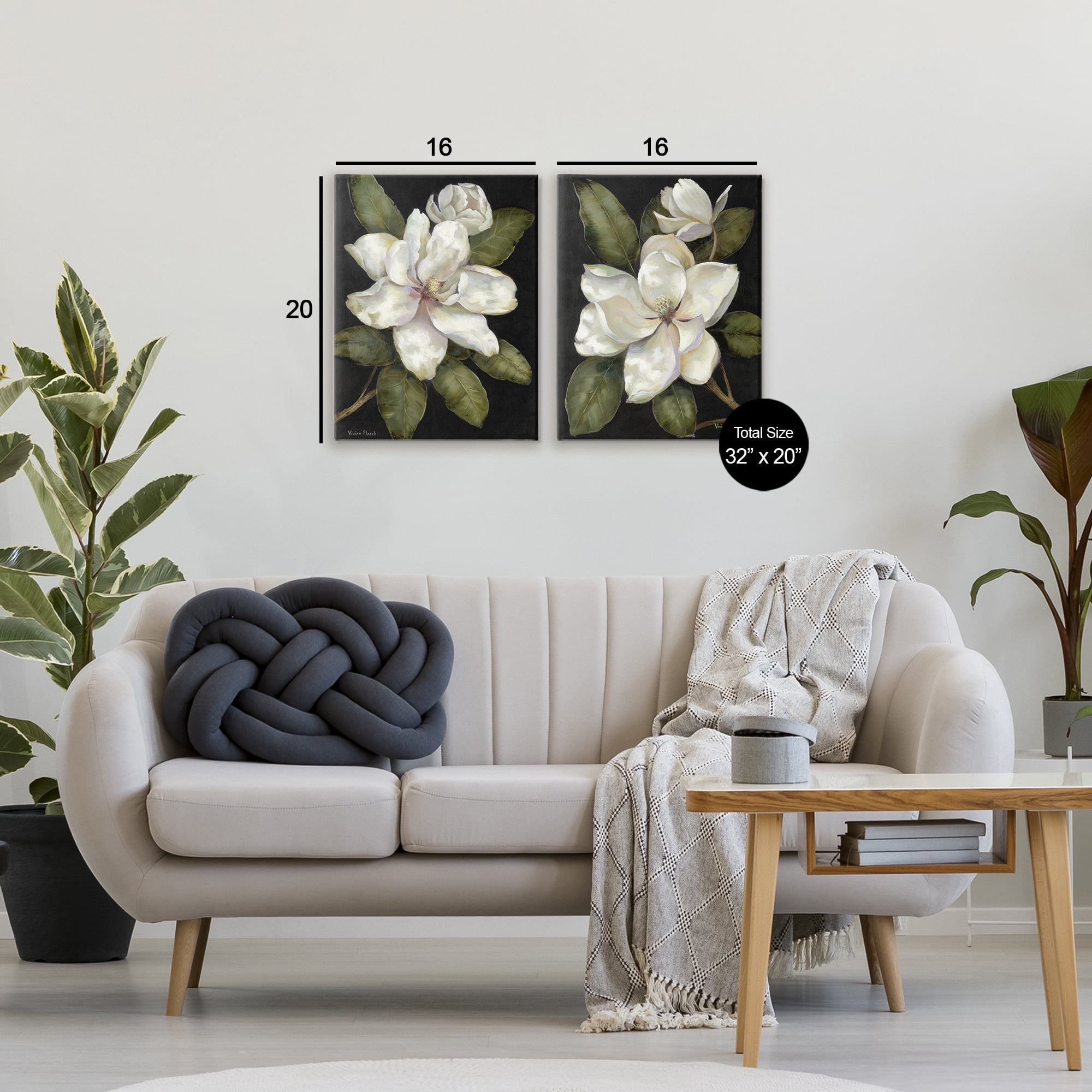 Stupell Industries Magnolia Buds & Blooms 2 Piece Canvas Wall Art Set, design by Nan