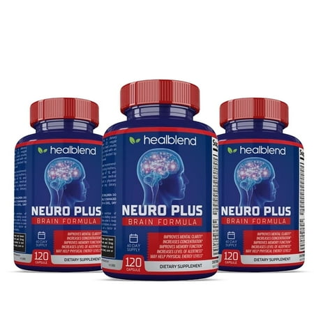 Healblend Neuro Plus Brain Booster Supplements - Brain & Focus Formula, Supports Memory, Concentration & Mental Clarity - 3-Pack
