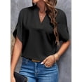 thumbnail image 3 of Solid Color Notch Neck Blouse, Casual Short Split Sleeve Blouse For Spring & Summer, Women's Clothing, 3 of 4