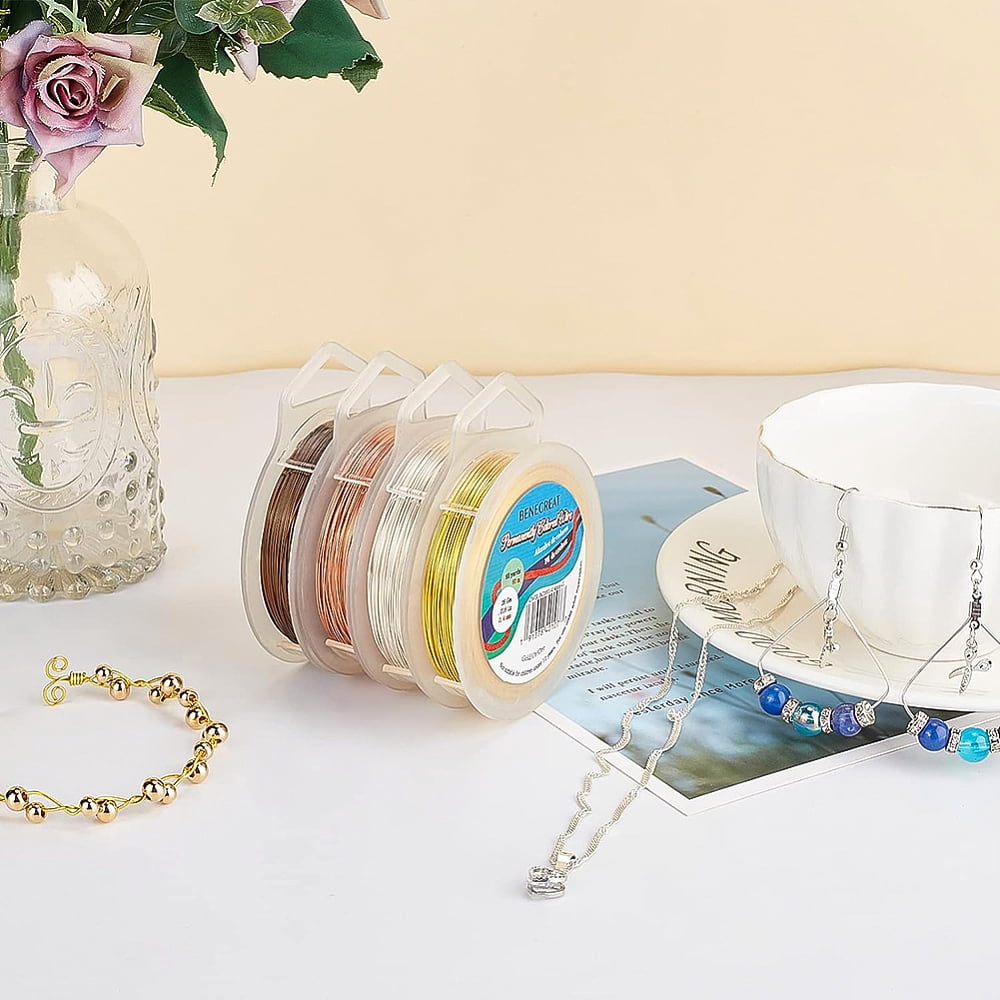 4 Rolls 4 Colors Round Copper Craft Wire Mixed Color 26 Gauge 0.4mm 60m/roll 1 roll/color for DIY