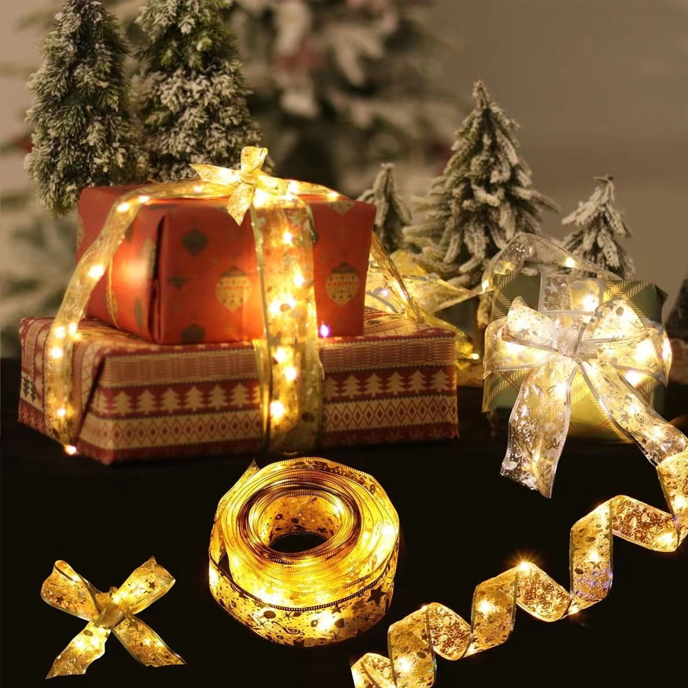 KYAIGUO Christmas Ribbon Decor Pretty Printed Grosgrain LED Strip Light for DIY Handmade Festival Home Party Birthday Christmas Decorations Gift Packing