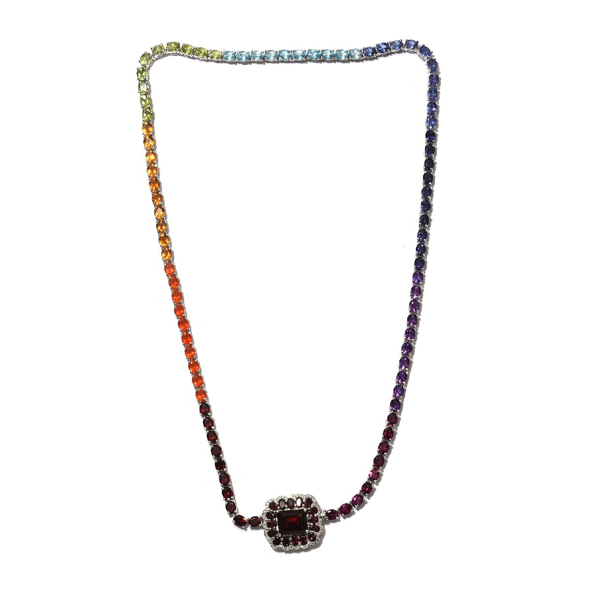 Bonyak Jewelry 18 Inch Rhodium Plated Necklace w/ 6mm Red January Birth Month Stone Beads and Saint Ephrem Charm