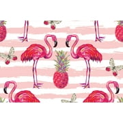 Summer Jungle Tropical Butterfly Pink Flamingo and Pineapple Wallpaper Style Decorative Colorful Pattern Cool Wall Art Print Poster 18x12