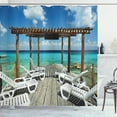 thumbnail image 1 of Ambesonne Summer Shower Curtain, Sunbeds SeaSunbeds, 69"Wx70"L, Pale Brown White, 1 of 3