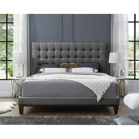 Blake Light Grey Linen Bed Frame King Size Tufted Upholstered