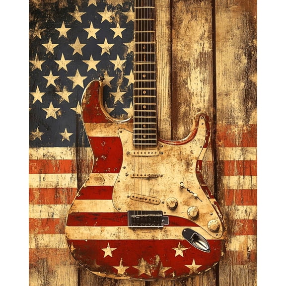 Electric Guitar - American USA Patriotic Wall Art Prints - 8"x10" Art Print for 11"x14" Frame