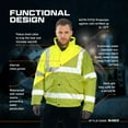 thumbnail image 3 of Portwest US463 Men's Waterproof Hi Vis Bomber Jacket - Winter Safety Jacket with Reflective Tape, Pockets and Hood Yellow, Large, 3 of 8