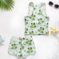 thumbnail image 6 of COEQINE Tankini for Girls 2 Piece Swimsuit Ages 14-15 Years with Removable Pads Printed Modest Bathing Suits Crewneck Tank Top and Swim Shorts Polyester Spandex, Green Frog Heart, 6 of 8