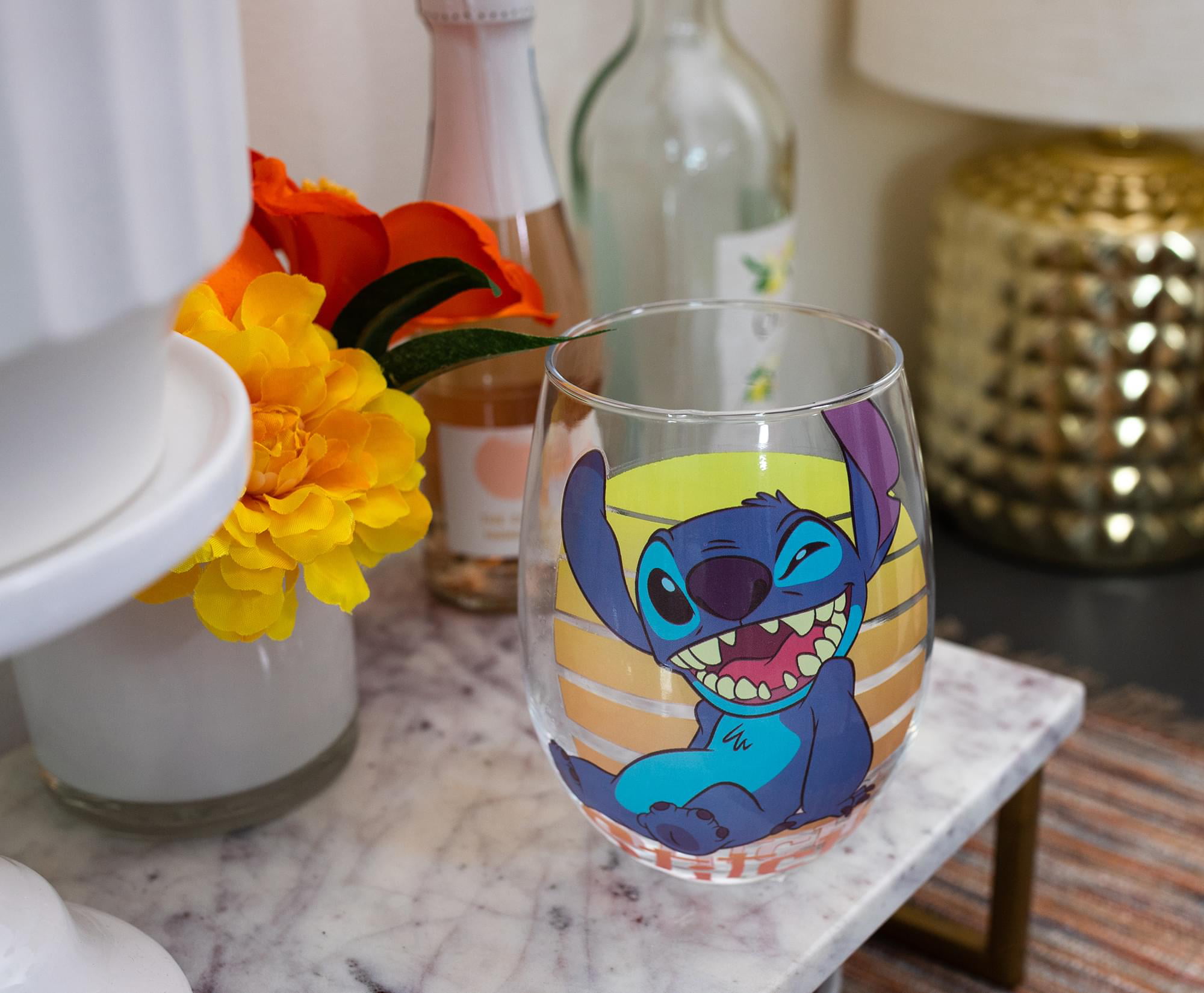 Lilo and Stitch Disney Sunset Stemless 20 Oz Wine Glass