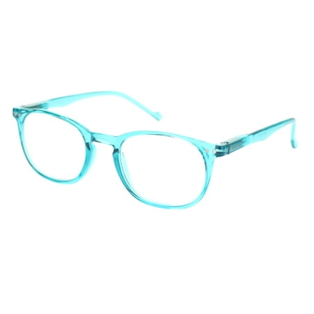 Thin Plastic Keyhole Rectangle Hipster Design Reading Glasses Blue +4.0