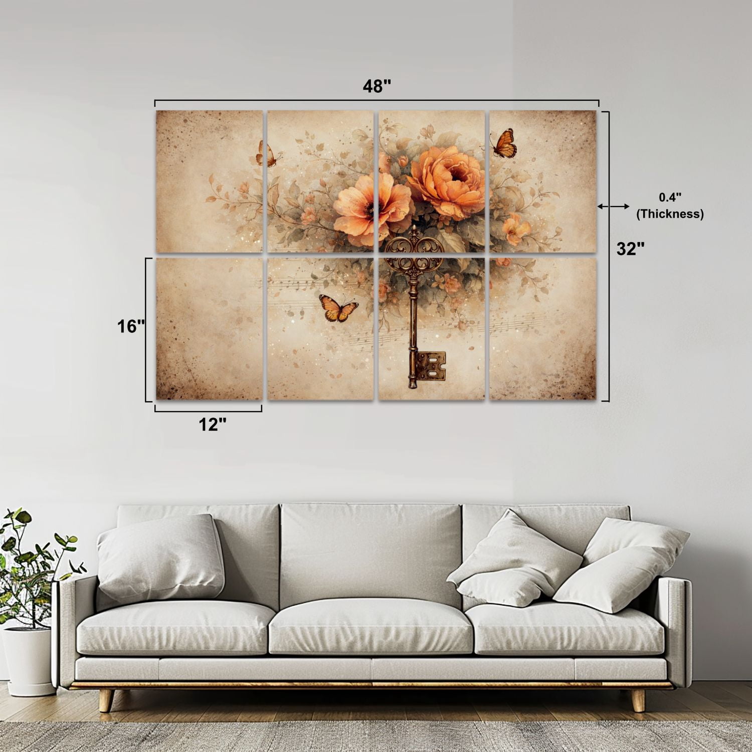 Gothic 8 Pack Art Acoustic Panels Sound Absorbing Vintage Key Watercolor Flowers Musical Notes Decorative Soundproof Wall Panels Self Adhesive for Nursery Game Room Bedroom 48"x32"
