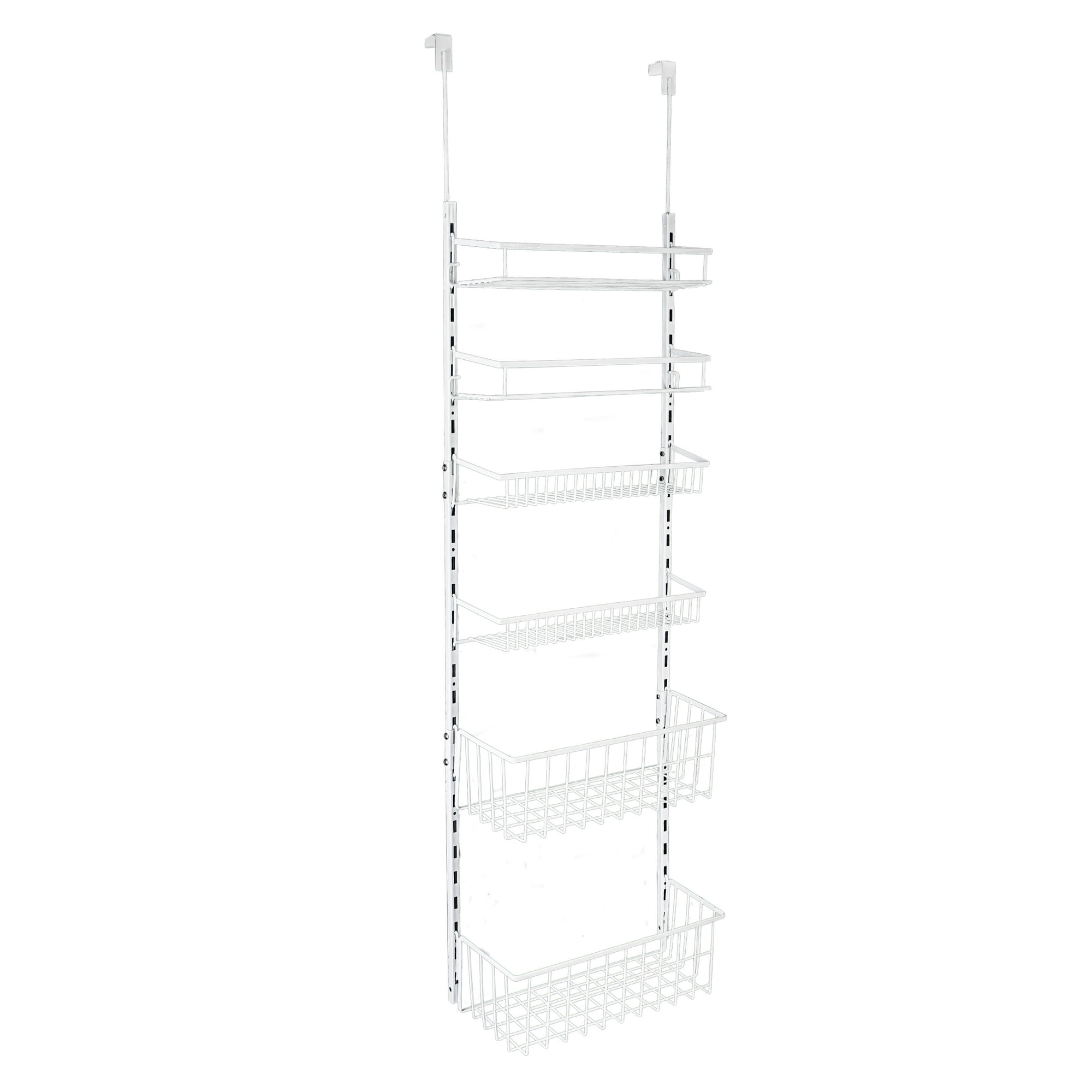 Mainstays Powder Coated Metal Over the Door Rack Organizer, 6 Tier Adjustable Shelves, White, Made for Kitchen Organization and Accessibility